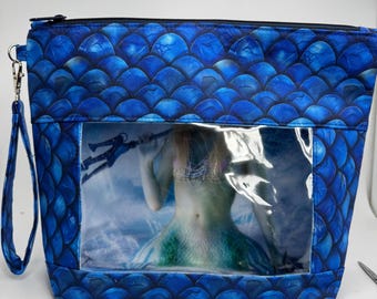 Project Bag, Window Bag, Storage Bag, Travel Bag, Ditty Bag, Bingo Bag, Knitting Bag, Sewing Bag, Crochet Bag,  Mermaid Hunting w/ Trident