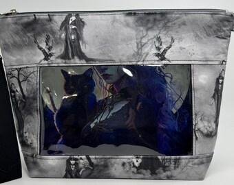 Project Bag, Window Bag, Storage Bag, Travel Bag, Ditty Bag, Bingo Bag, Knitting Bag, Sewing Bag, Crochet Bag, Witch Raven & Her Cat