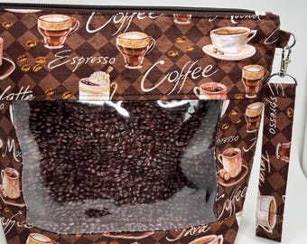 Project Bag, Window Bag, Storage Bag, Travel Bag, Ditty Bag, Bingo Bag, Knitting Bag, Sewing Bag, Crochet Bag,  Coffee Time
