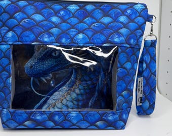 Project Bag, Window Bag, Storage Bag, Travel Bag, Ditty Bag, Bingo Bag, Knitting Bag, Sewing Bag, Crochet Bag, Blue Gem Dragon Glas
