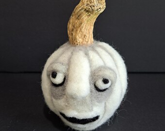 Ghost Pumpkins Halloween Fall Fiber Art Needlefelt Wool Sculpture Collectible Handmade Seasonal Gift