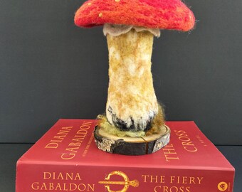 Large Needle Felt Red Cap Mushroom Sculpture Wool Art Fiber Art