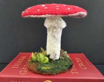 Needle Felt Mushroom 3 D Red Mushroom on Forest Floor Sculpture
