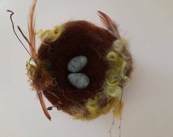 Wool Felted Nest Robins Eggs Nature Gift wool Sculpture Fiber Art Home Decor New Home