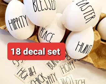 Set of 18 Rae Dunn Inspired Easter Egg Decals (eggs not included)