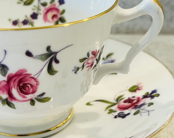 CROWN  Staffordshire Vintage  Bone China Teacup and Saucer Small Flowers Springtime