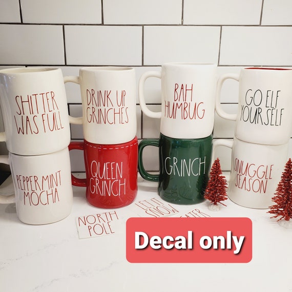 Small Mugs / D.I.Y Sheet of 11 Christmas Word Vinyl Decals Ornaments Rae Dunn