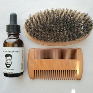 Beard Grooming Kit for Men| Beard Oil Kit|  Wooden Comb and Brush| Natural Beard Care Gift Set| Beard Care and Styling Essentials