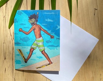 Snorkel Boy: Single Blank Greeting Card & Envelope