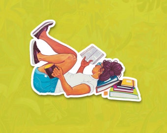 Bookworm, Reading Girl Vinyl Sticker 3.5"