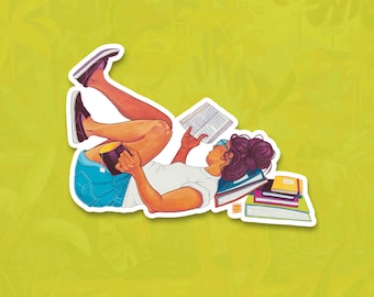 Bookworm, Reading Girl Vinyl Sticker 3.5"