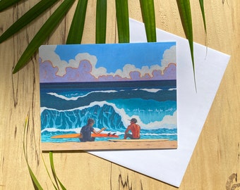 Moku Manu Surfers: Single Blank Greeting Card & Envelope