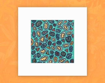 Happy Opihi (12x12" Matted Fine Art Print) Smiley Hawaiian Shell Pattern