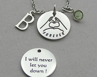 Stainless Steel, Hands Heart Gesture, Forever Promise, I Will Never Let You Down Double Sided Charm, Birthday Gift, Daughter,  Granddaughter