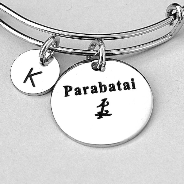 Stainless Steel Charm " Parabatai " Stainless Steel Charm Bangle , Stainless Steel Initial , Shadowhunter Inspired , Gift For Her,