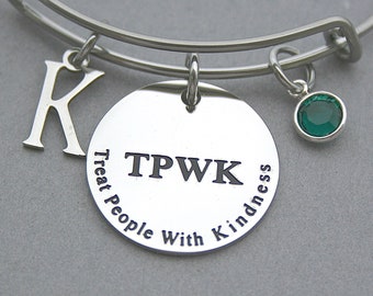 TPWK, Treat People With Kindness Stainless Steel Charm Bangle, Harry Styles Inspired, Fan Jewelry, Popular Jewelry, Stainless Steel Initial,