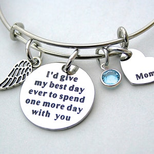 I'd Give My Best Day Ever To Spend One More Day With You, Mom Heart Charm, Memorial, Loss Of Loved One, Angel Wing, Remembrance, Bereavement
