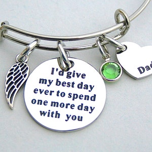 I'd Give My Best Day Ever To Spend One More Day With You, Dad Heart Charm, Memorial, Loss Of Loved One, Angel Wing, Remembrance, Bereavement