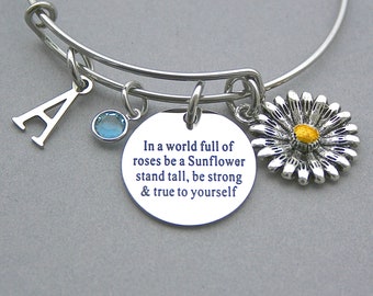 SunFlower Bangle " In A World Full Of Roses Be A Sunflower Stand Tall Be Strong And True To Yourself" Affirmation ,You Matter, Strength