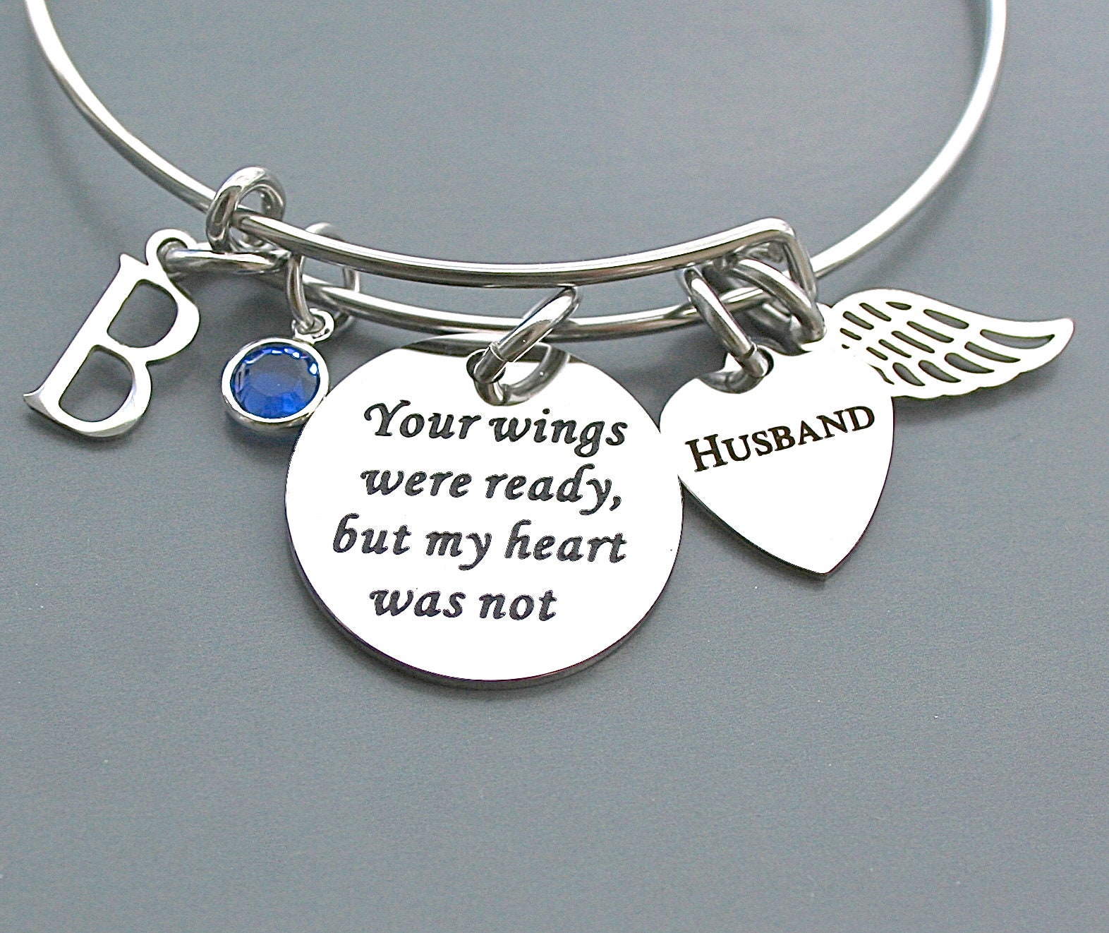 Memorial Gift For Women-Bangle Bracelet-Custom Photo Remembrance Jewelry-Your Wings Were Ready My Heart Was Not Jewelry-Angel Wing Charm