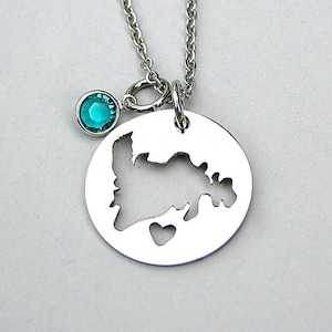Charm carte de Terre-Neuve, collier à breloques NL en acier inoxydable, Université Memorial, cadeau étudiant, souvenir de voyage, cadeau pour elle, The Rock
