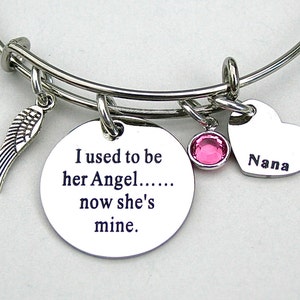 I Used To Be Her Angel Now She&#39;s Mine &quot;, Nana Heart Charm , Memorial ,Loss Of Loved One , Angel Wing, Grand Daughter, Daughter , Bereavement