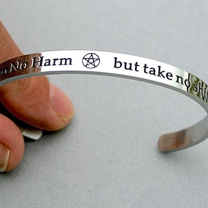Do No Harm (Pentagram Symbol) But Take No Shit, Stainless Steel Cuff Bracelet, WICCA, Pentagram, Pagan Symbol, Ready To Ship, R60