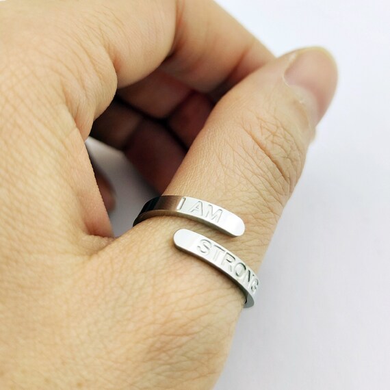 I AM STRONG Stainless Steel Affirmation Ring Adjustable Ring