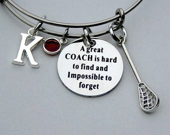 A Great COACH Is Hard To Find And Impossible To Forget, Lacrosse Coach, Personalized Initial, Birthstone, Team Coach, Coach Gift