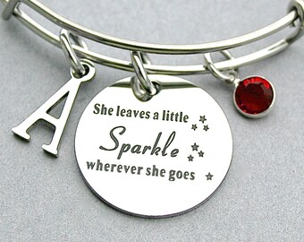 Stainless Steel "She Leaves A Little Sparkle Wherever She Goes ", Charm Bracelet , Gift For Her, Teen Gift, Graduation Gift , Best Friend,