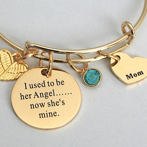 Gold Stainless Steel " I Used To Be Her Angel Now She's Mine ", Mom Heart, Memorial, Loss Of Loved One , Angel Wing, Daughter, Bereavement