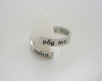 Gaelic " Po'g Mo Tho'in / Kiss My Arse "Curse Words, Secret Message Wrap Ring, Gaelic wrap ring, Stainless Steel Adjustable RingWrap Ring,