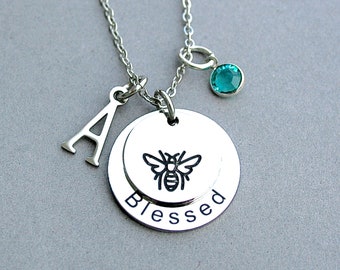 Stainless Steel Bee Blessed Charm Necklace, Initial, Bee Image Charm, Blessed Charms, Affirmation, Bee Blessed, Gift For Her, BB