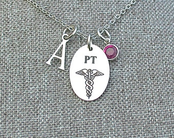 PT Caduceus Stainless Steel Oval  Charm Necklace, Physical Therapist , Coworker Gift, Graduation Gift, Medical Necklace, Durable jewelry
