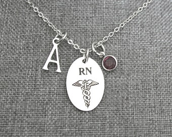 RN Caduceus Stainless Steel Oval  Charm Necklace, Registered Nurse , Coworker Gift, Graduation Gift, Medical Necklace, Durable jewelry