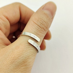Never Give Up  Stainless Steel Affirmation Ring, Adjustable Ring, Wrap Ring, Thumb Ring, Motivational Ring, Strong Durable No Tarnish
