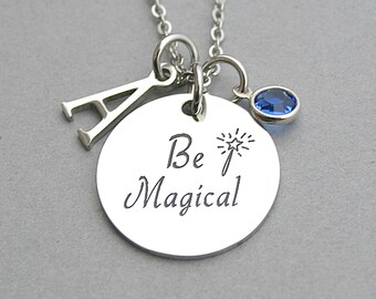 Be Magical, Stainless Steel Unicorn Charm Necklace, Dainty Unicorn, Personalized , Initial , Gift For Her, Believe in Magic, Fairytale