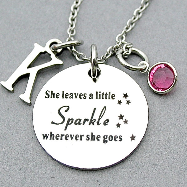 She Leaves A Little Sparkle Wherever She Goes, Stainless Steel Charms &  Necklace, Gift For Her, Teen Gift , Graduation Gift, Best Friend,