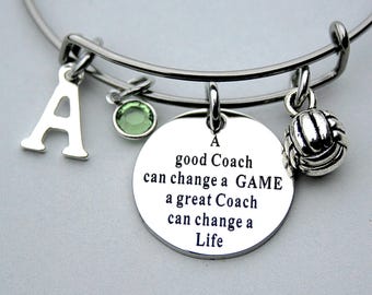 A Good COACH Can Change A Game, A Great Coach Can Change A Life, Volleyball Coach, Personalized Initial, Birthstone, Team Coach Gift