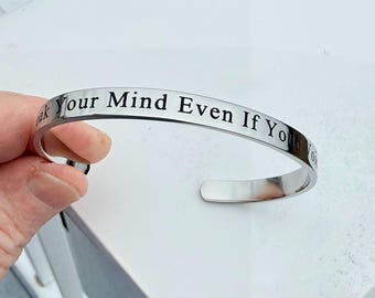 Speak Your Mind Even If Your Voice Shakes.RBG, Stainless Steel Cuff Bracelet, Feminist Jewelry, Ruth Bader Ginsburg, Maggie Kuhn, C369B