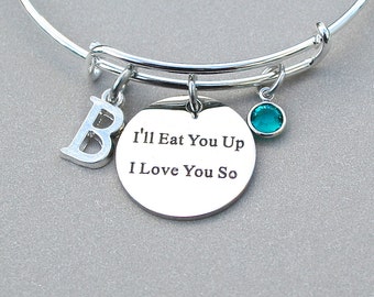 I'll Eat You Up I Love You So", Where The Wild Things Are, Personalized Charm Bangle, Under 20, Gift For Her, Mommy Gift, Shower Gift