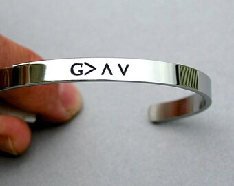 God Is Greater Than The Highs And The Lows, Stainless Steel Cuff Bracelet, Inspirational, Believe, Christian Jewelry, Quote Jewelry,  C97