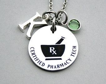 Certified Pharmacy Tech Charm Necklace, Pharmacy Technician , Pharmacy Tech, CPHT, Gift For Her, Personalize , Initial