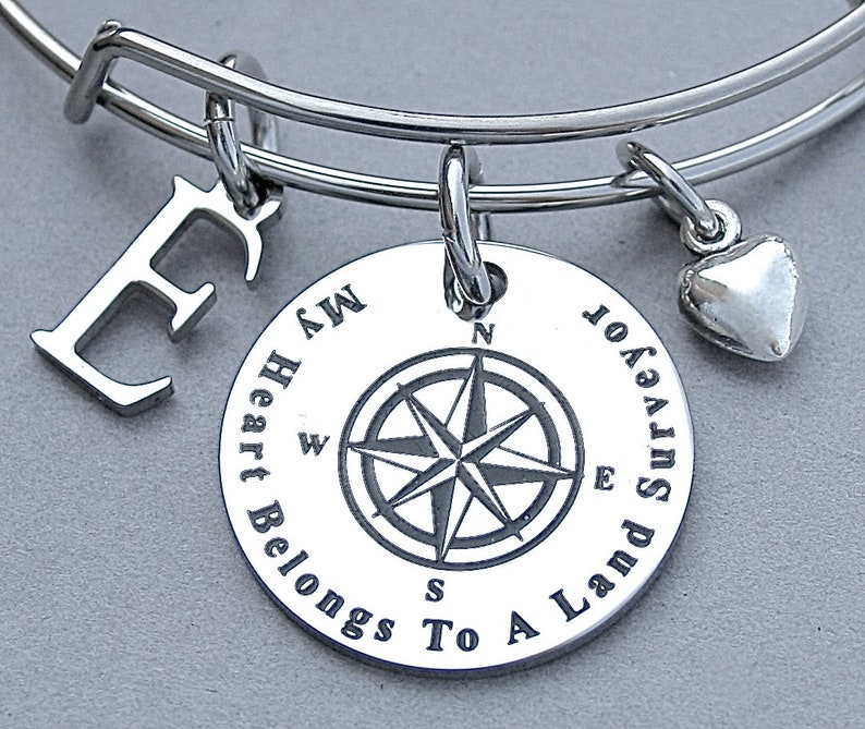 My Heart Belongs To A Land Surveyor Stainless Steel Charm Etsy - image 0