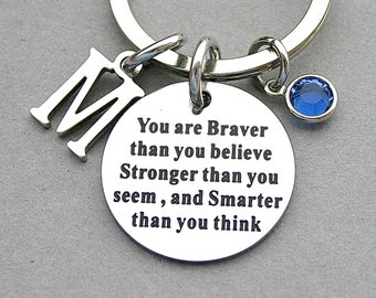 KENYG Inspirational Jewelry for Daughter Always Remember You are Braver Than You Believe Dog Tag Key Ring Key Chain Silver