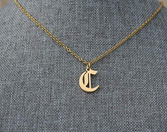 Gold Initial Stainless Steel, Personalized Letter Necklace, Gothic Letter Chain, Gold Letter Necklace, Old English  Letter, Ready To Ship