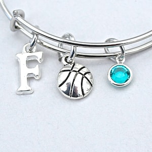 Basketball Bangle, Basketball Charm Bracelet, Personalized Initial,Birthstone, Monogram, Gift For Her, Team Gift 305