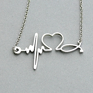 Frontliner Stainless Steel Stethoscope EKG Rhythm Heart Beat Necklace, Gift for Doctor Nurse Paramedic EMT Medical, Nursing Graduation