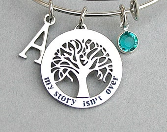 My Story Isn't Over Stainless Steel Tree Of Life Infinity Charm Bangle, Initial, Suicide Awareness, Mental Health, Strength, Affirmation R87