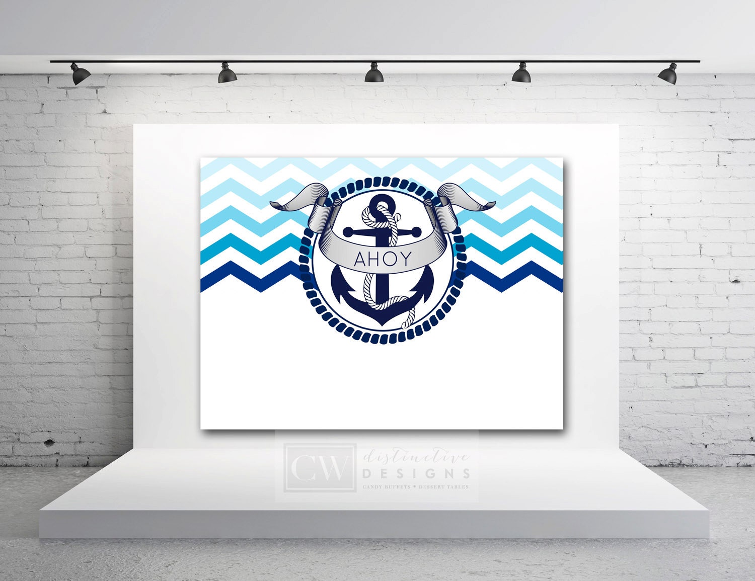 Nautical Anchors Away Backdrop - Party Decor Sign - Ahoy It's a Boy